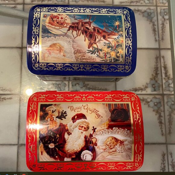 Vintage The Tin box Company of America Inc Christmas Tin Artwork Lot of 2 NEW - Picture 1 of 5